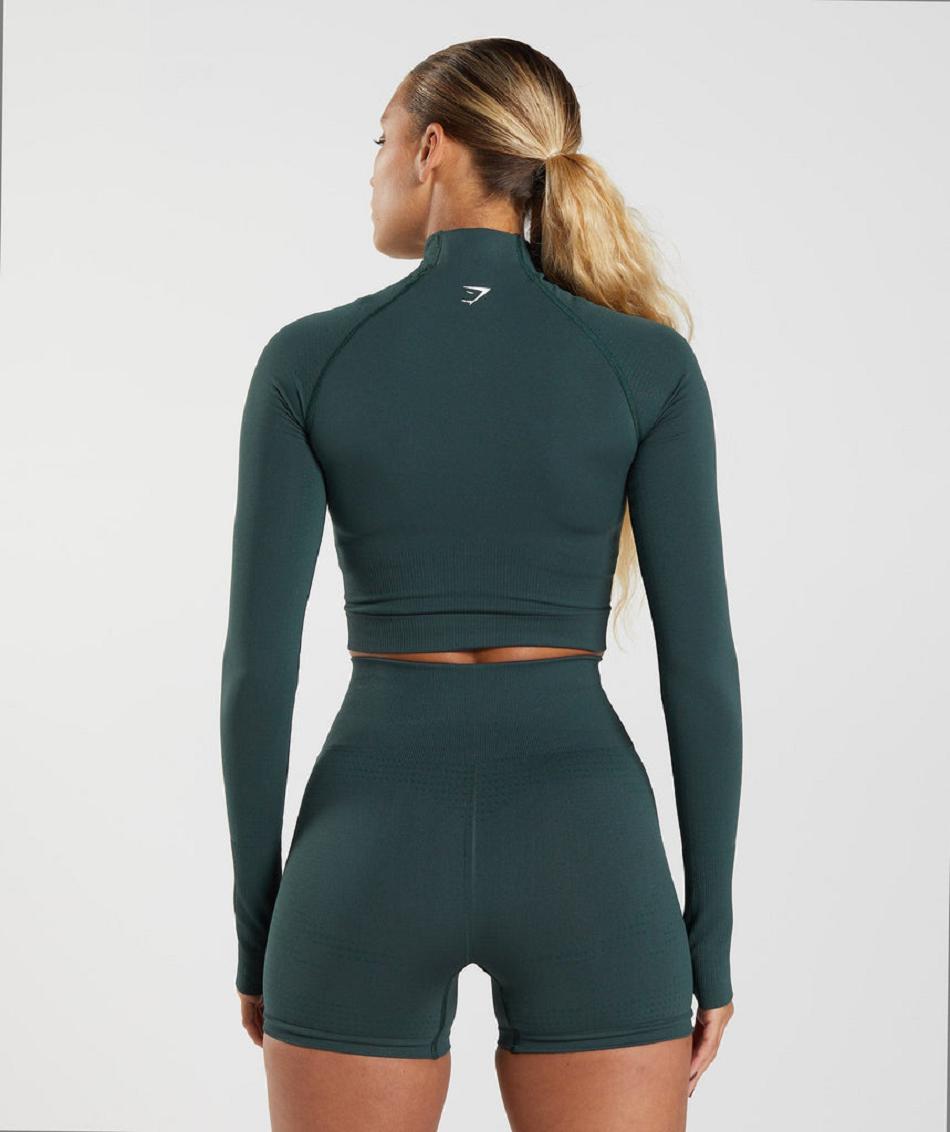 Przycięte Topy Damskie Gymshark Vital Seamless 2.0 High Neck Zielone | PL 2551KOR